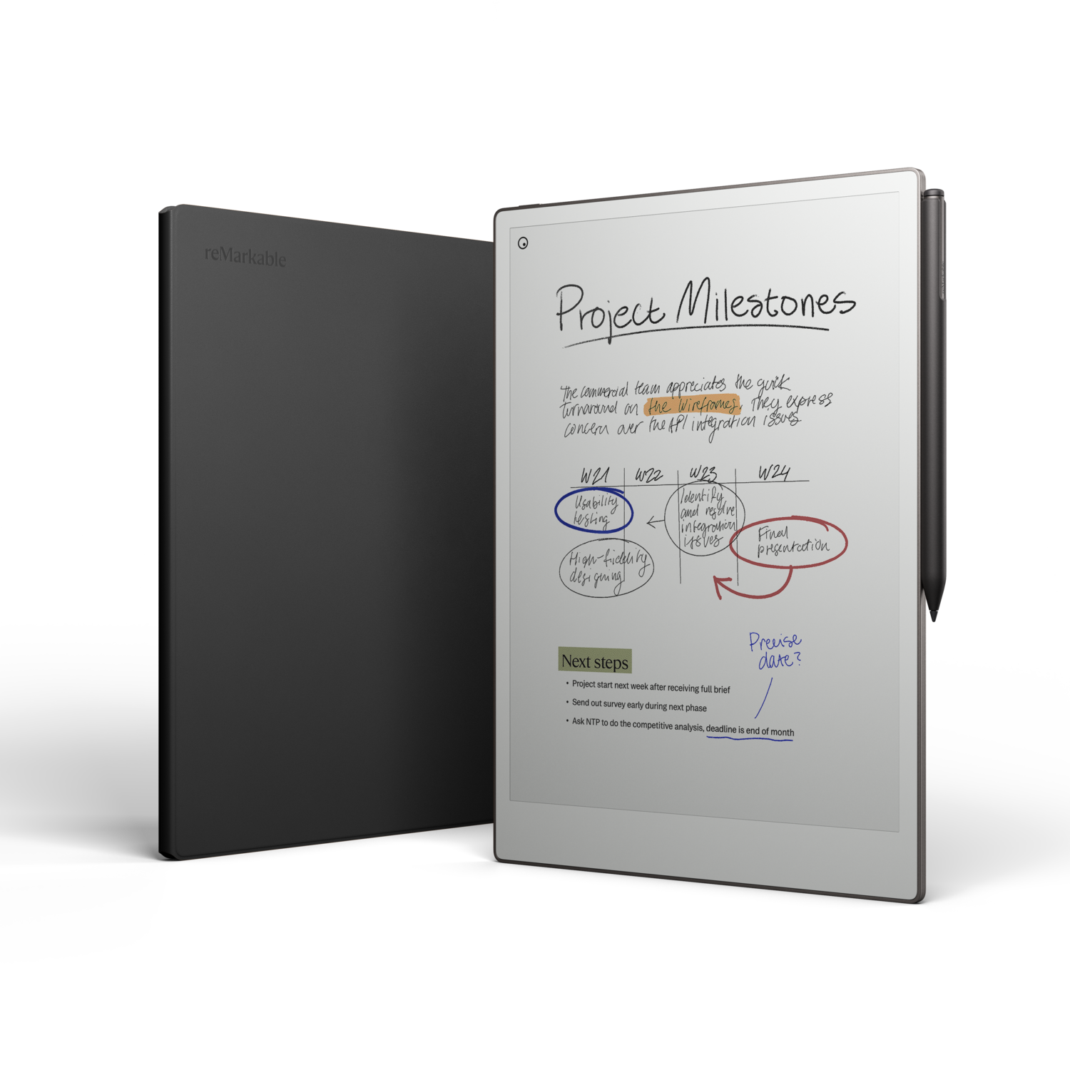 Remarkable Paper Pro + Marker Plus Book Folio Leather Black E-ink-tablet Zwart