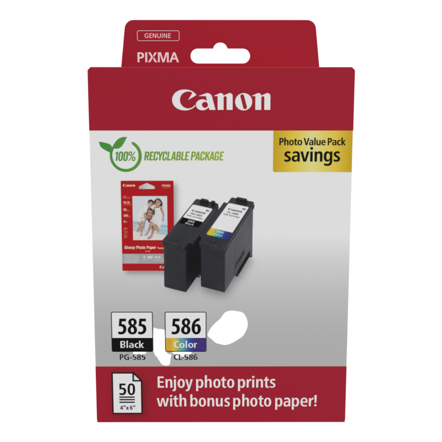 Canon Canon 585/586 Inktcartridges Zwart En Kleur + GP5014x6 Fotopapier Origineel Multicolor