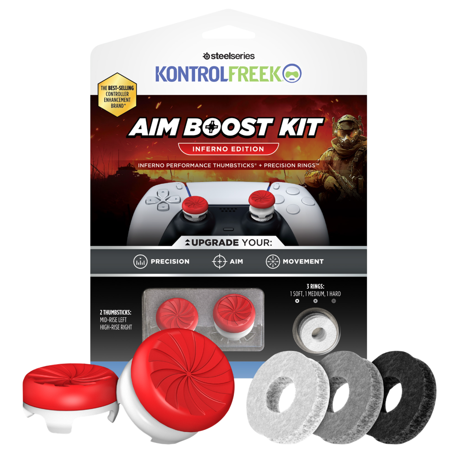 KontrolFreek Kontrolfreek Inferno Aimboost Playstation 5 Rood / Wit PS5 Thumbsticks Aim Boost Kit