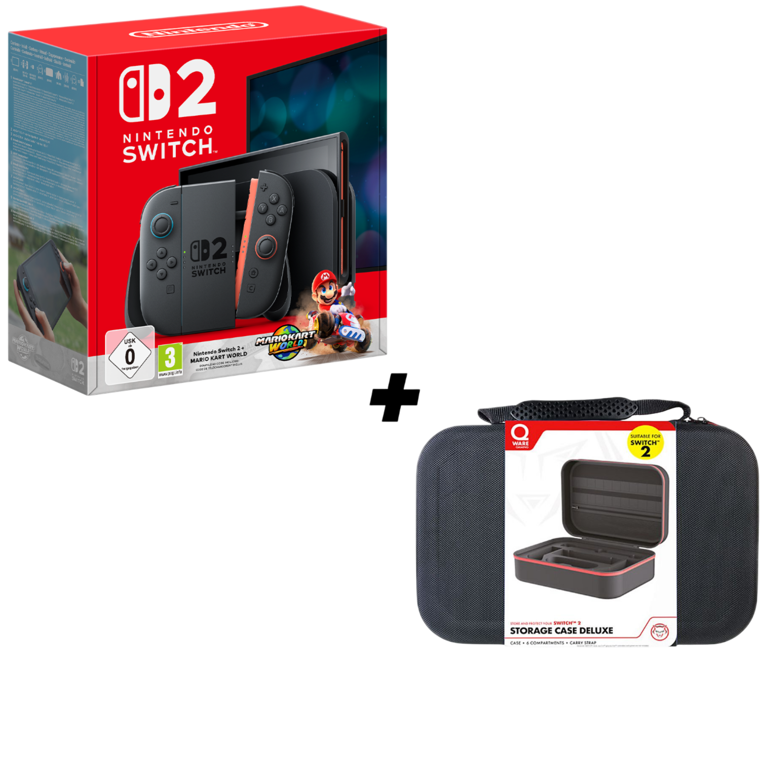 Nintendo Nintendo Switch 2 - Spelconsole + Mario Kart World Qware Opbergtas Zwart Bundel 256 Gb
