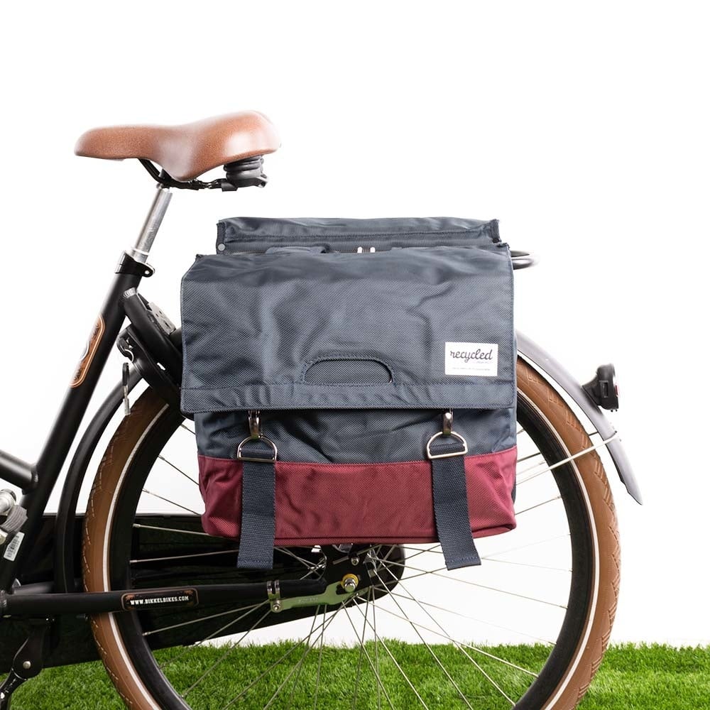 URBAN PROOF Dubbele fietstas 40L Recycled - Bordeauxrood/Grijs