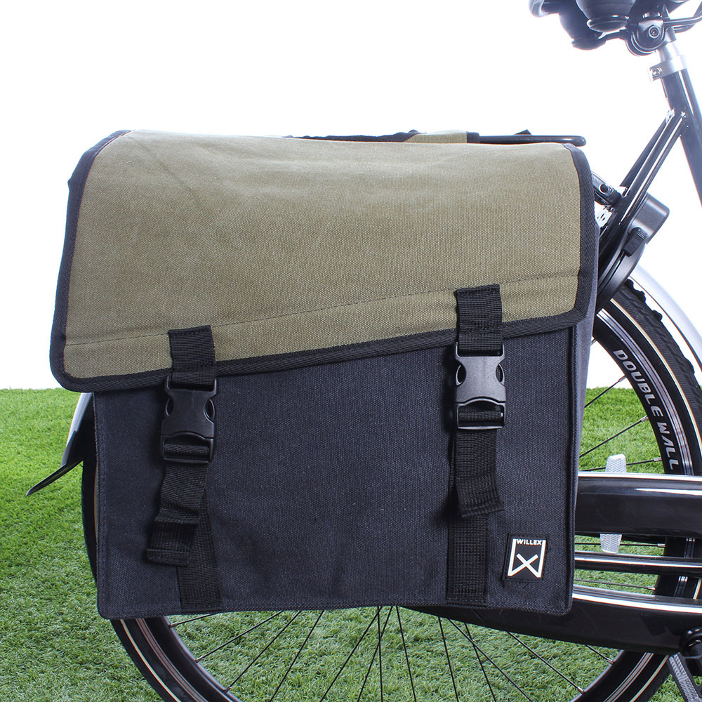 Willex Dubbele fietstas Canvas Tas 101 38L Groen/Zwart