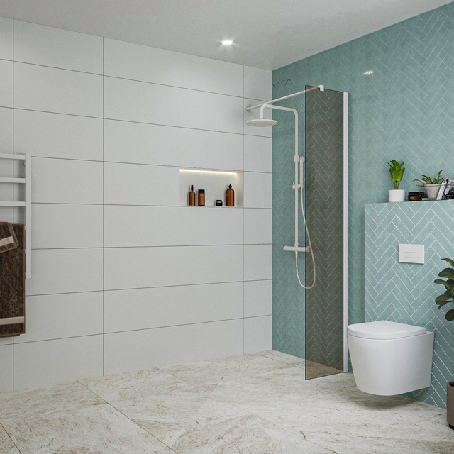 Fortifura Galeria inloopdouche - 40x200cm - rookglas - wandarm - mat wit SW797934/SW797906