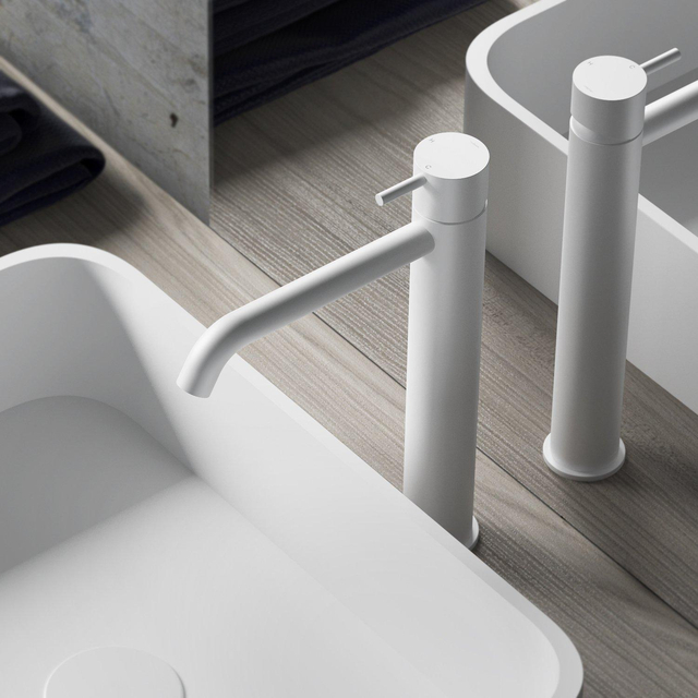 Hotbath Hotbath Cobber hoge wastafelmengkraan met gebogen uitloop zonder waste mat wit CB003HCWH