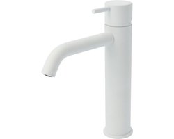 Hotbath Cobber middelhoge wastafelkraan met gebogen uitloop zonder waste mat wit CB003MCWH