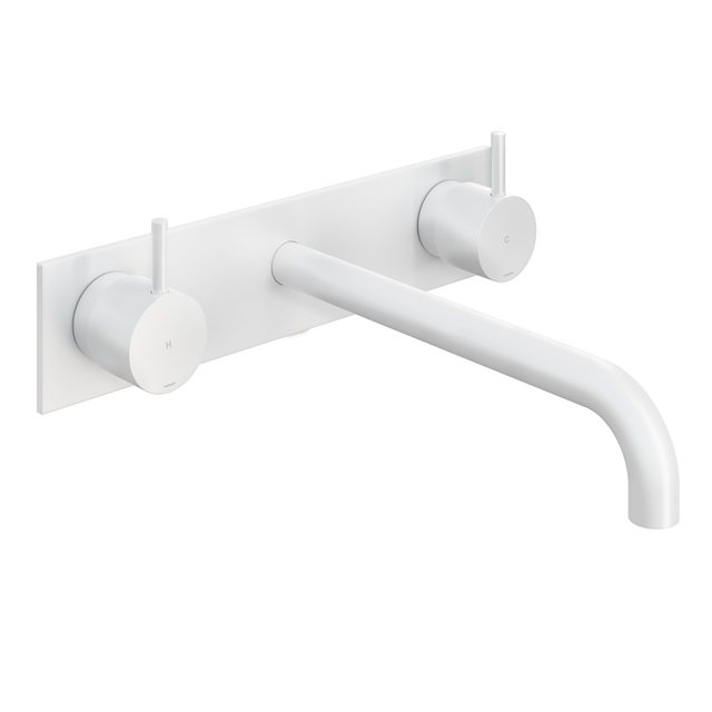 Hotbath Hotbath Cobber afbouwdeel wastafelmengkraan met achterplaat en 25 cm uitloop mat wit CB006TEXT25WH