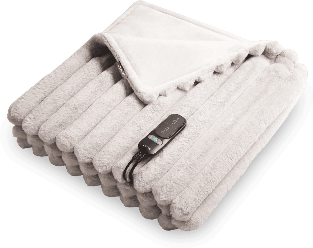 Duux Yentl Overblanket Stripped Rabbit Faux Fur (200 x 200) Elektrische deken - Grijs