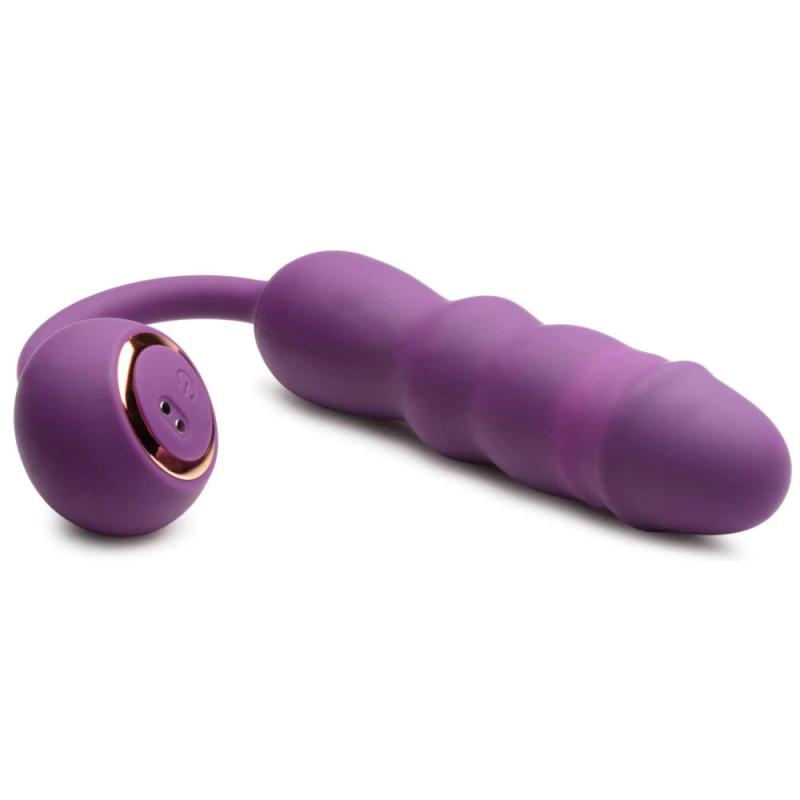 Thru Thumper Stotende Siliconen Vibrator met Afstandsbediening - Paars