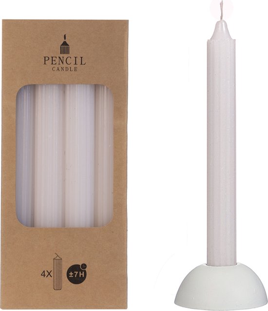 Hortus Potlood kaarsen set 4 stuks dia. 2.2 x H 20 cm wit -