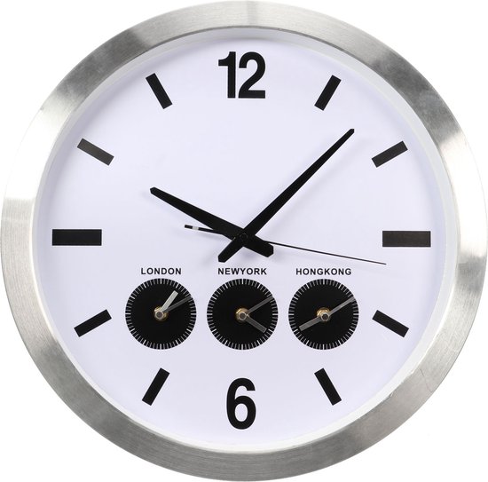 Velleman Aluminium wereldklok met 3 tijdzones dia. 45.5 cm -