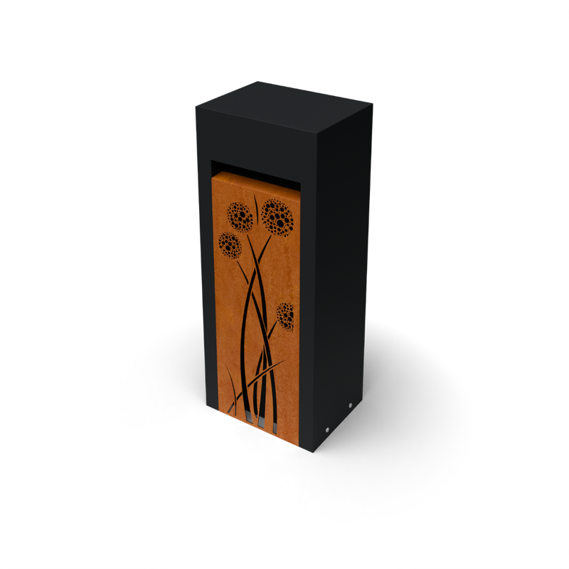Geroba Brievenbus Libus Combo Corten L30 x B40 x H100 met Allium motief - - Zwart