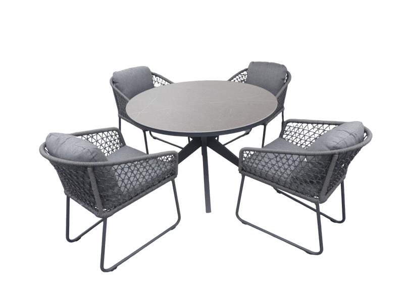 Set van Calma dining tafel dia. 120 cm aluminium black/slate en 4 Bara stoelen Yoi - Yoi