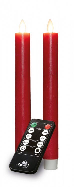 Dinerkaars rustiek wax bewegende vlam 23 cm rood 2 stuks Anna's Collection - Annas collection