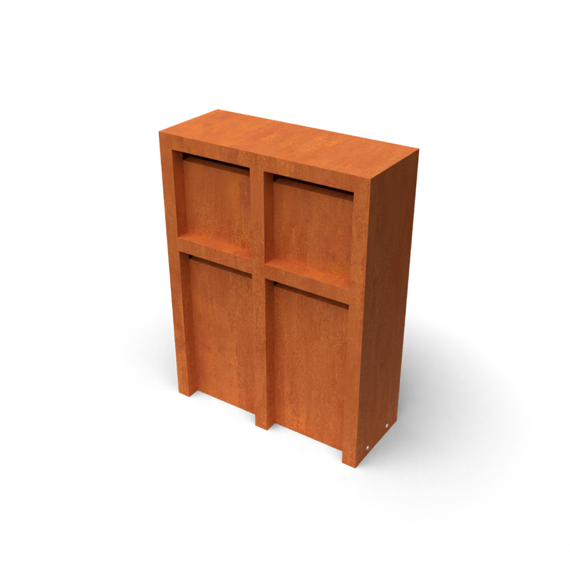 Geroba Litru Quatro cortenstaal Brievenbus met 4 bussen L75 x B30 x H100 cm Geroba - Geroba - Bruin