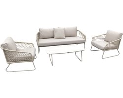 Bara 4 piece lounge set aluminium salix/rope salix/flax beige Yoi - Yoi