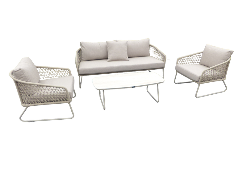 Bara 4 piece lounge set aluminium salix/rope salix/flax beige Yoi - Yoi