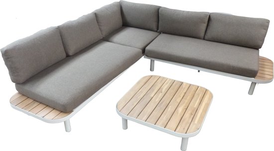 Eurofleur Aanbieding Moa cornerset oyster/acacia incl. naturel bruine kussens -