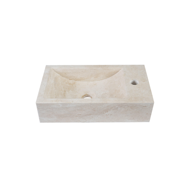 Saniclass Saniclass Travertine Fontein - 40x22x10cm - rechthoek - kraangat rechts - Travertine SW1244452
