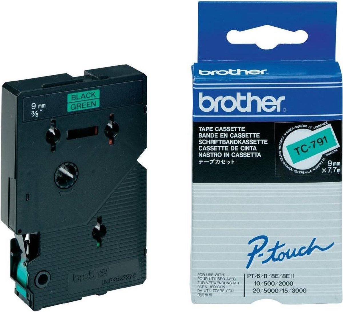 Brother TC-791 - 9mm - black on green for PT-8E/ PT-2000 / PT-3000 / PT-5000