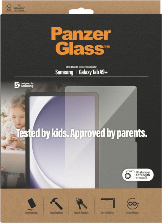 PanzerGlass Screenprotector voor Samsung Galaxy Tab A9 Plus Tablet screenprotector Transparant