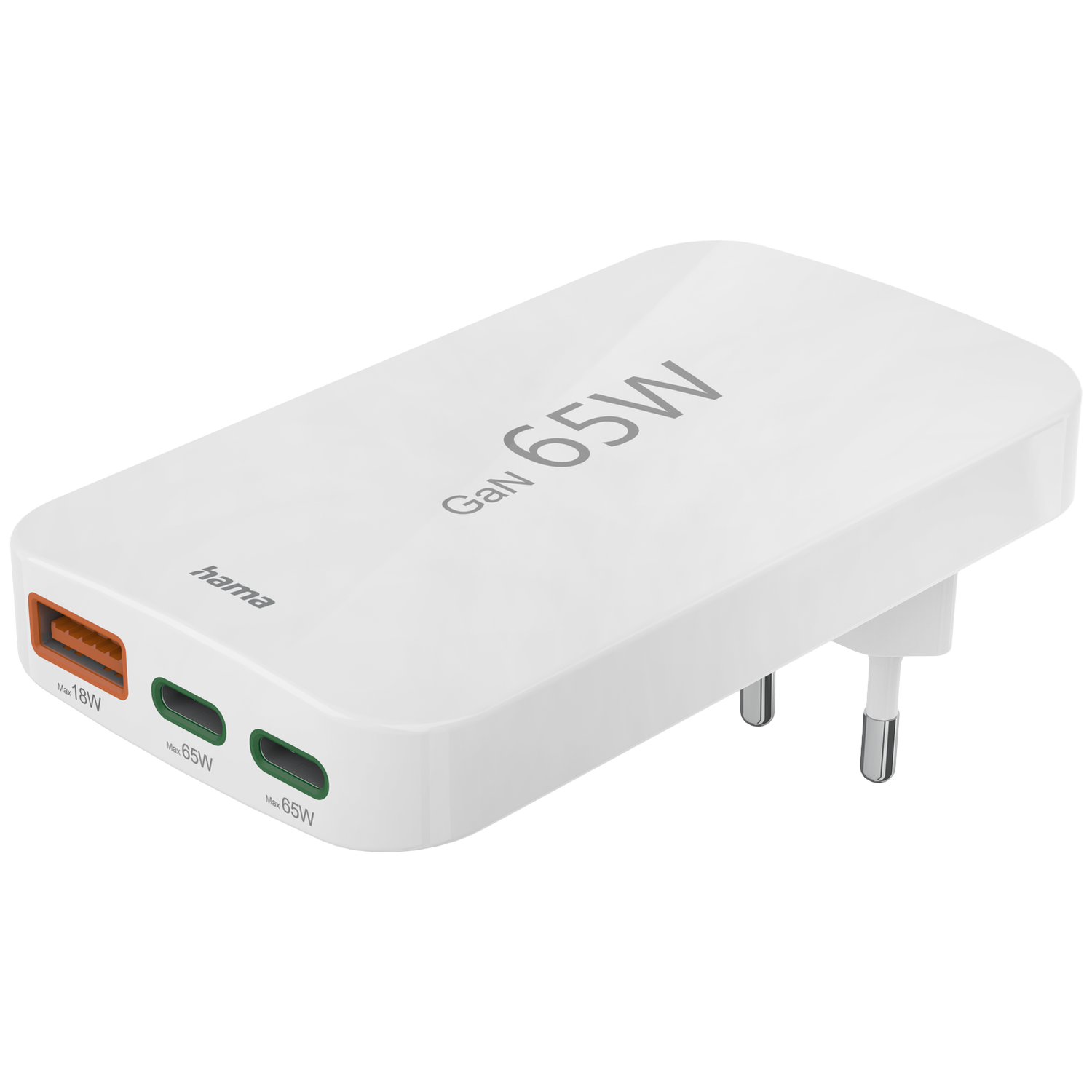 Hama Hama Snellader 2x USB-C 1x USB-A platte mini-oplader PD 65 W Oplader Wit