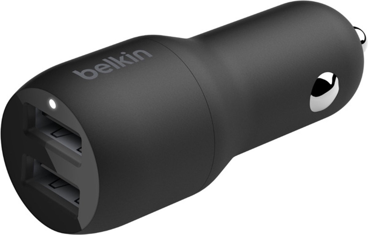 Belkin Dual USB-A Car Charger 24 Watt met PVC USB-A-naar-micro-USB-kabel 1 Meter - Zwart