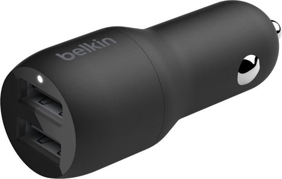 Belkin Dual USB-A Car Charger 24 Watt met PVC USB-A-naar-micro-USB-kabel 1 Meter - Zwart