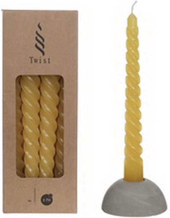 Hortus Twist kaarsen set 4 stuks dia. 2.2 x H 19 cm honing - - Geel
