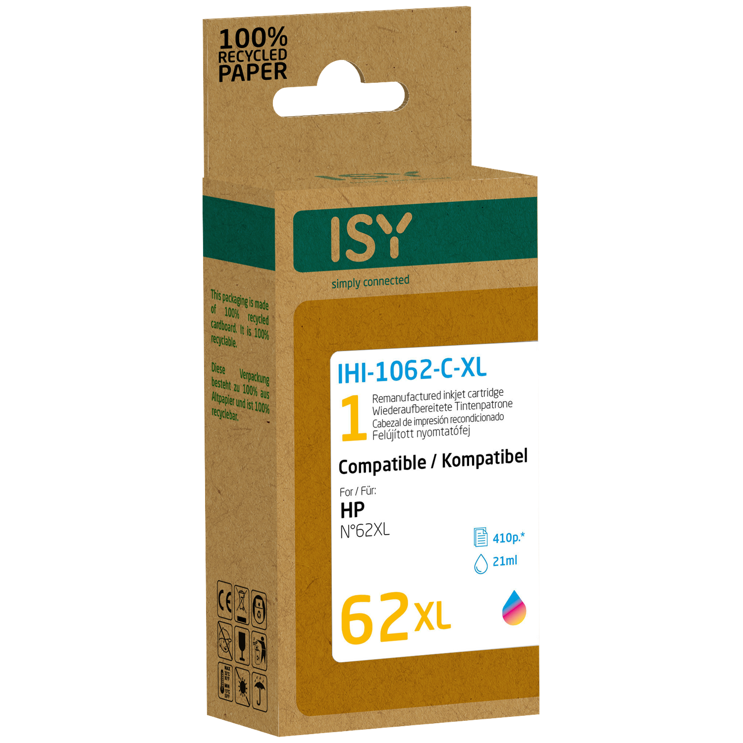 ISY ISY Multipack 2 HP 62xl Bk+cl Zwart/color