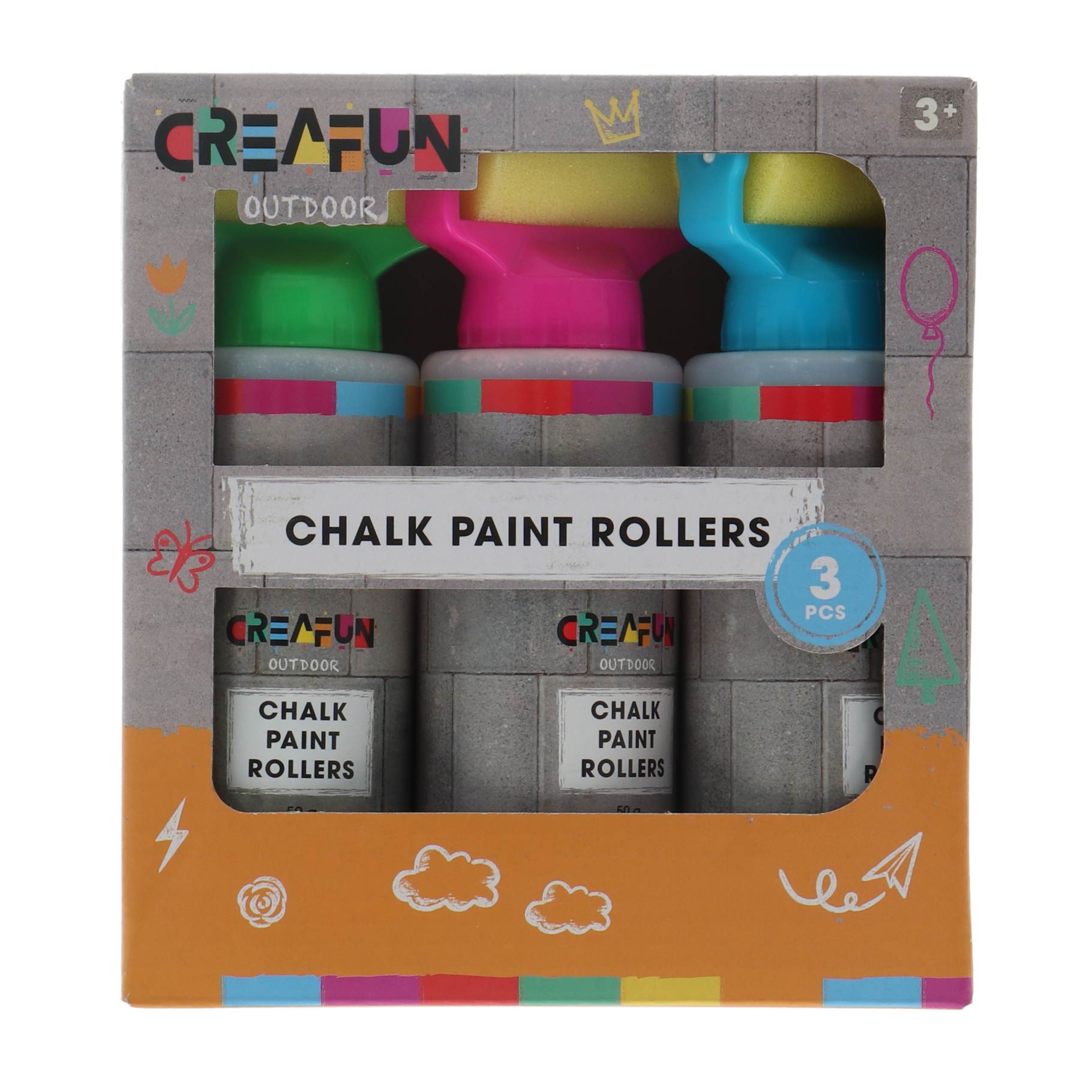 Top1Toys Stoepkrijt rollers 3 stuks Creafun oudoor