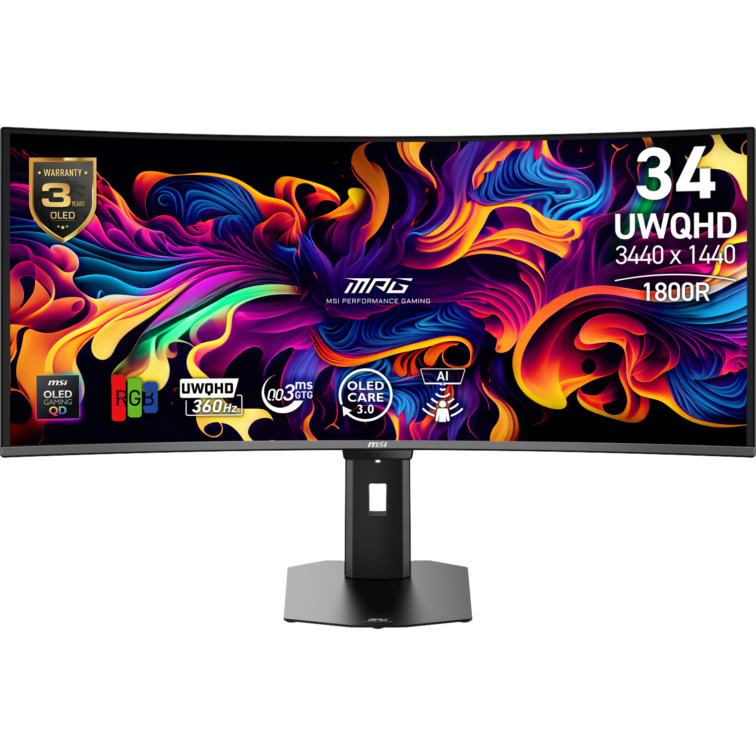 MSI Mpg 341cqr Qd-oled X36 - 34 Inch Uwqhd 3440 X 1440 Pixels Oled (organic Light-emitting Diode)