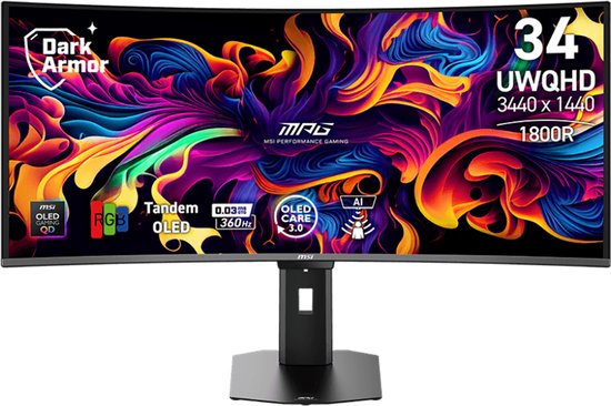 MSI Mpg 341cqr Qd-oled X36 - 34 Inch Uwqhd 3440 X 1440 Pixels Oled (organic Light-emitting Diode)