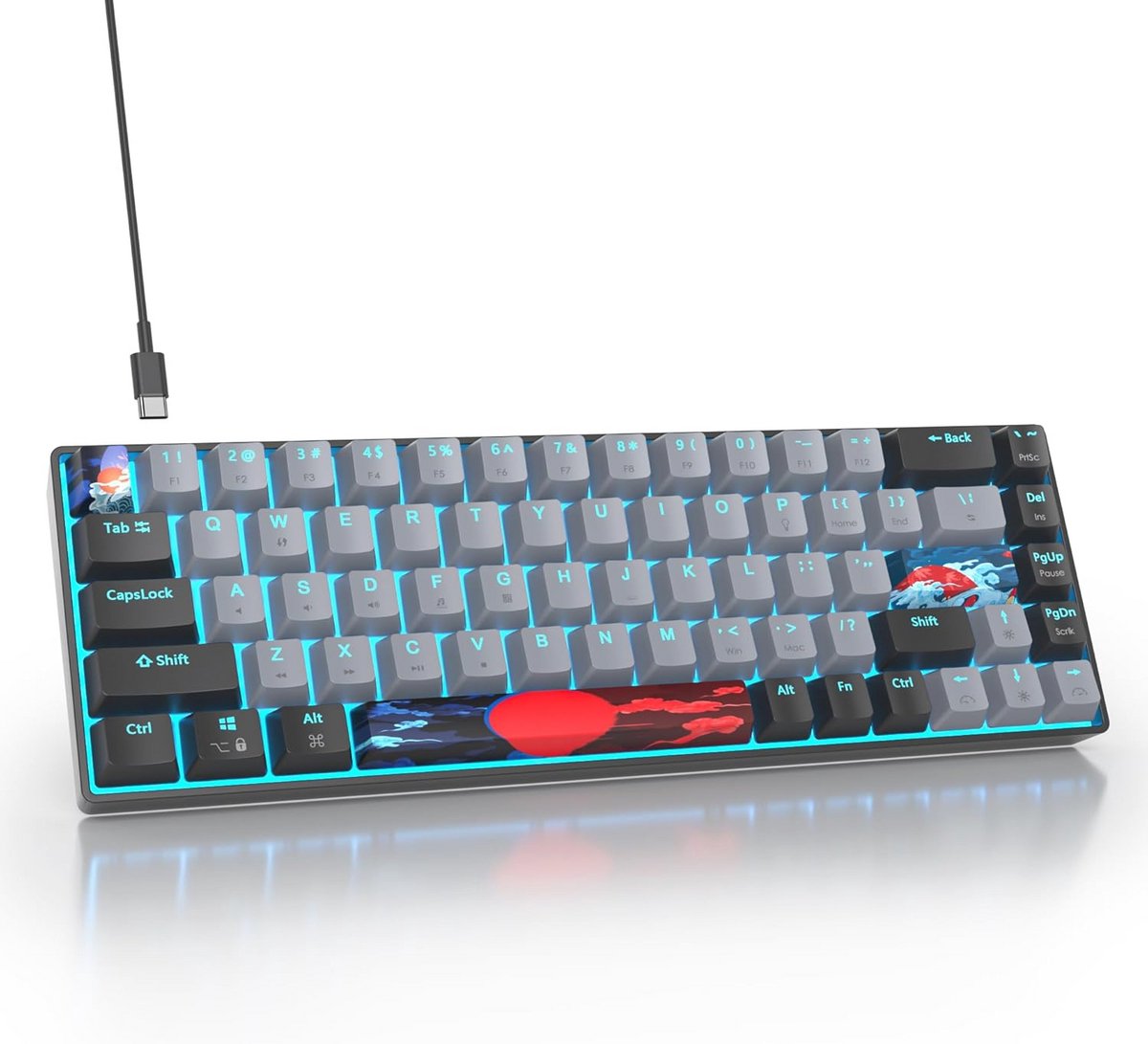 Compact Mechanisch Toetsenbord met Achtergrondverlichting – 68 Toetsen QWERTY Gamer Toetsenbord