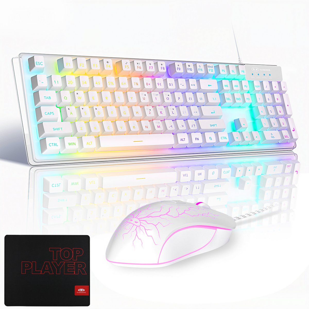 RGB toetsenbord en muis set met kabel, 104 toetsen, 3200 DPI gaming toetsenbord en muis