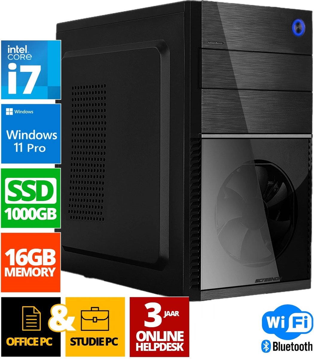 Intel Compleet PC | Intel Core i7 | 16 GB DDR4 | 1 TB SSD - NVMe | Windows 11 Pro + WiFi & Bluetooth
