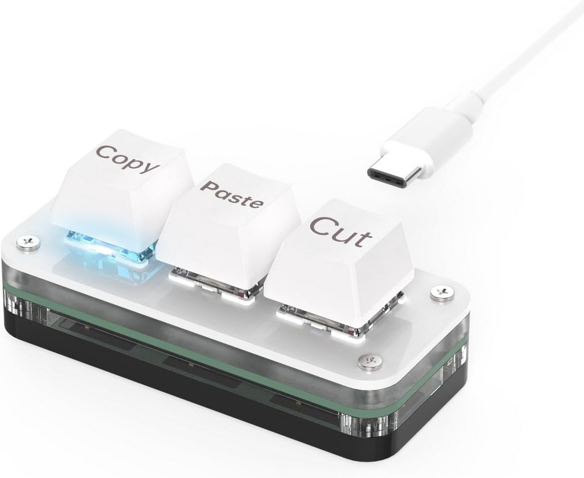 Mini Programmeerbaar Macro Mechanisch Toetsenbord met 3 Toetsen en LED Verlichting - USB-C