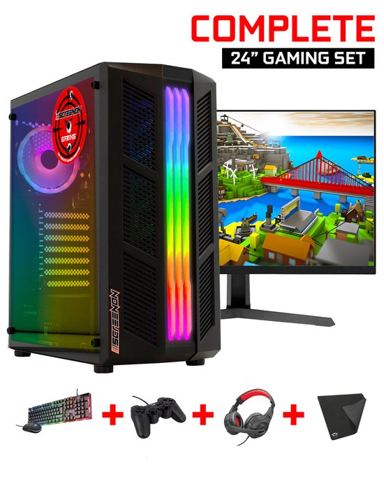 ScreenON - Gaming Set - P1 (GamePC + 24 Inch Monitor + Toetsenbord + Muis)