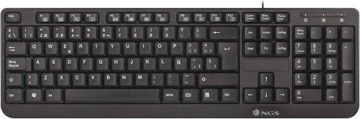 Zwart Membraantoetsenbord met 12 Multimedia Toetsen en 1,4m Kabel - QWERTY Spaans