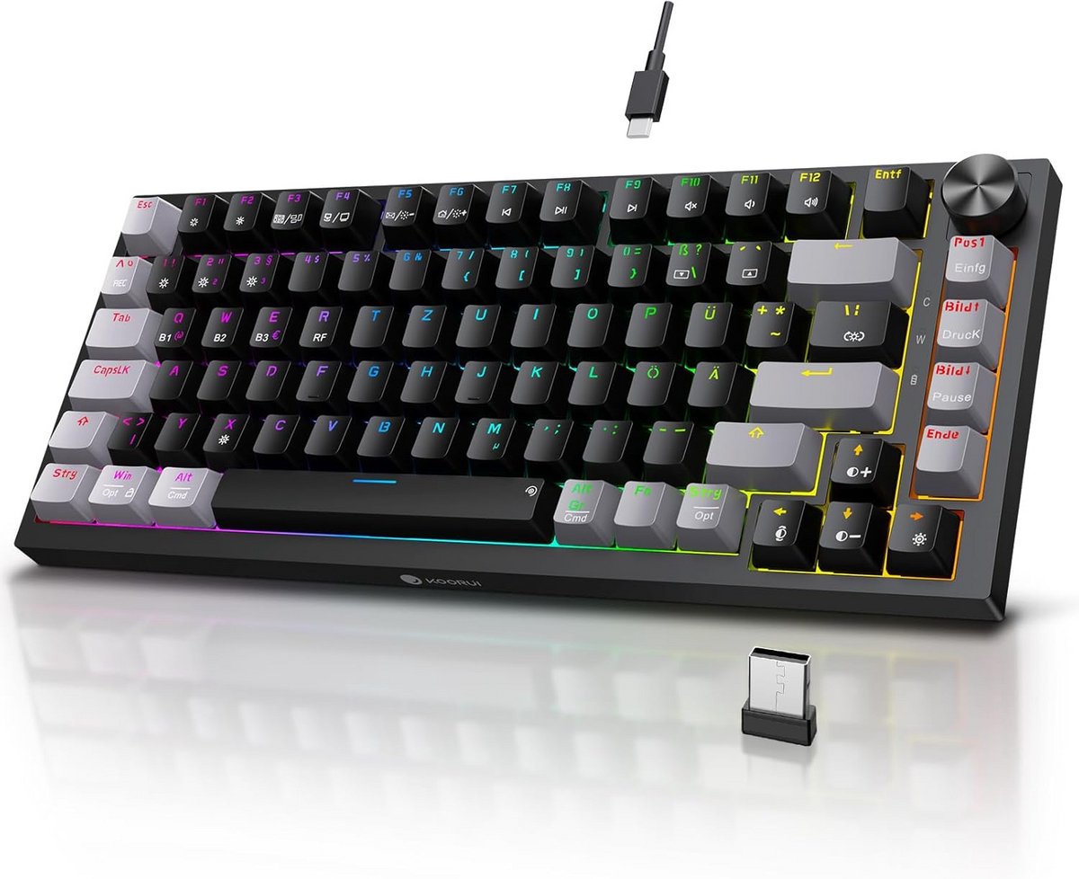 Mechanisch Gaming Toetsenbord 82-Tots QWERTZ Draadloos/Bedraad met RGB Verlichting