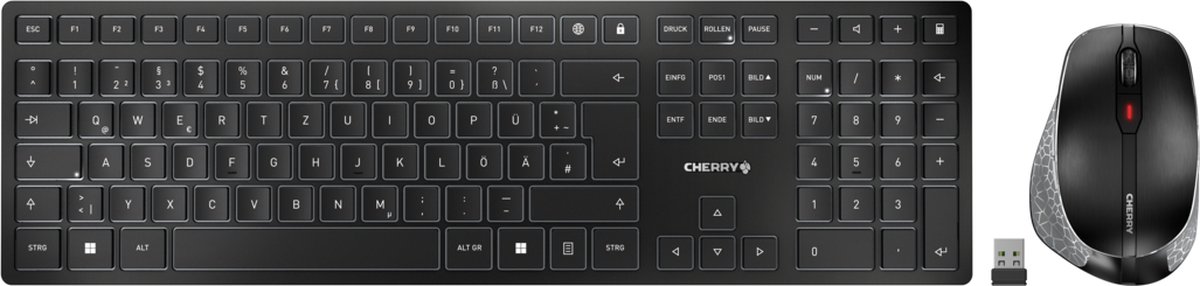 CHERRY DW 9500 SLIM toetsenbord Inclusief muis RF-draadloos + Bluetooth QWERTZ Duits Zwart, Grijs