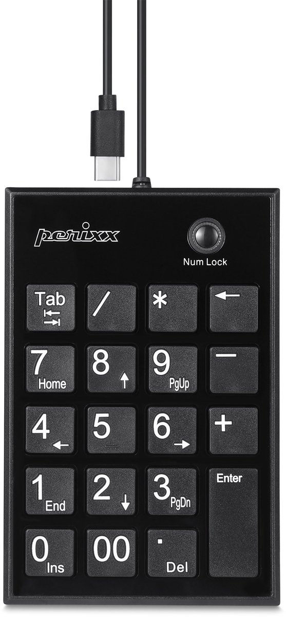 Perixx PERIPAD-202 C H Numeriek toetsenbord Kabelgebonden USB-hub Zwart