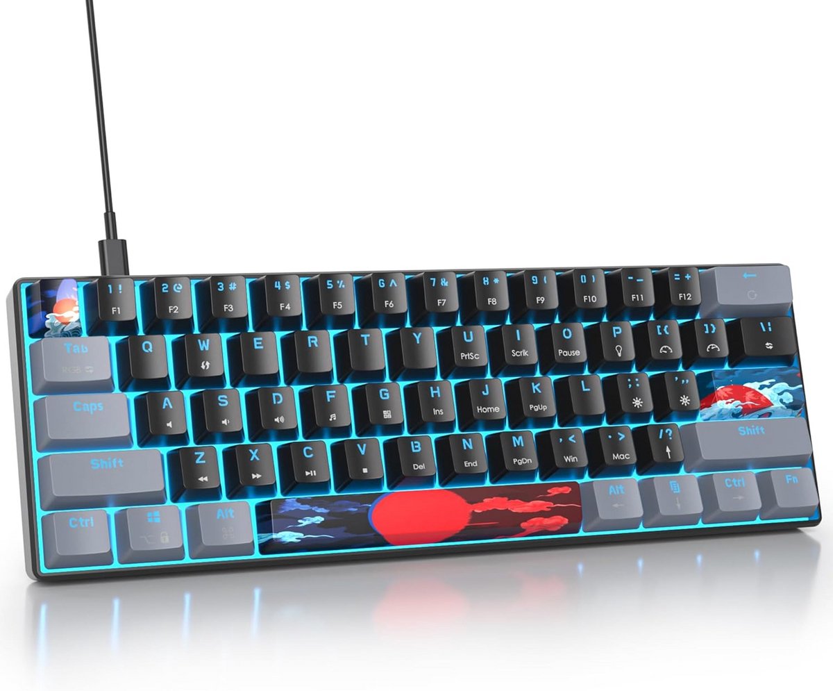 60% Compact Mechanisch Gaming Toetsenbord met Blauwe Switches en RGB Verlichting
