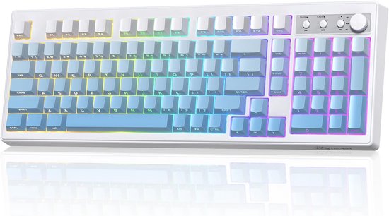 Draadloos 100% AZERTY/QWERTY Gaming Toetsenbord met Numeriek Gedeelte, RGB Verlichting en USB-C