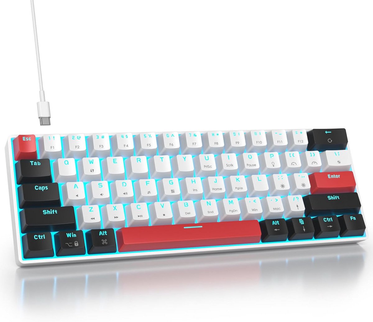 Compact 60% Mechanisch Gaming Toetsenbord met Blauwe LED Verlichting en QWERTY US Indeling