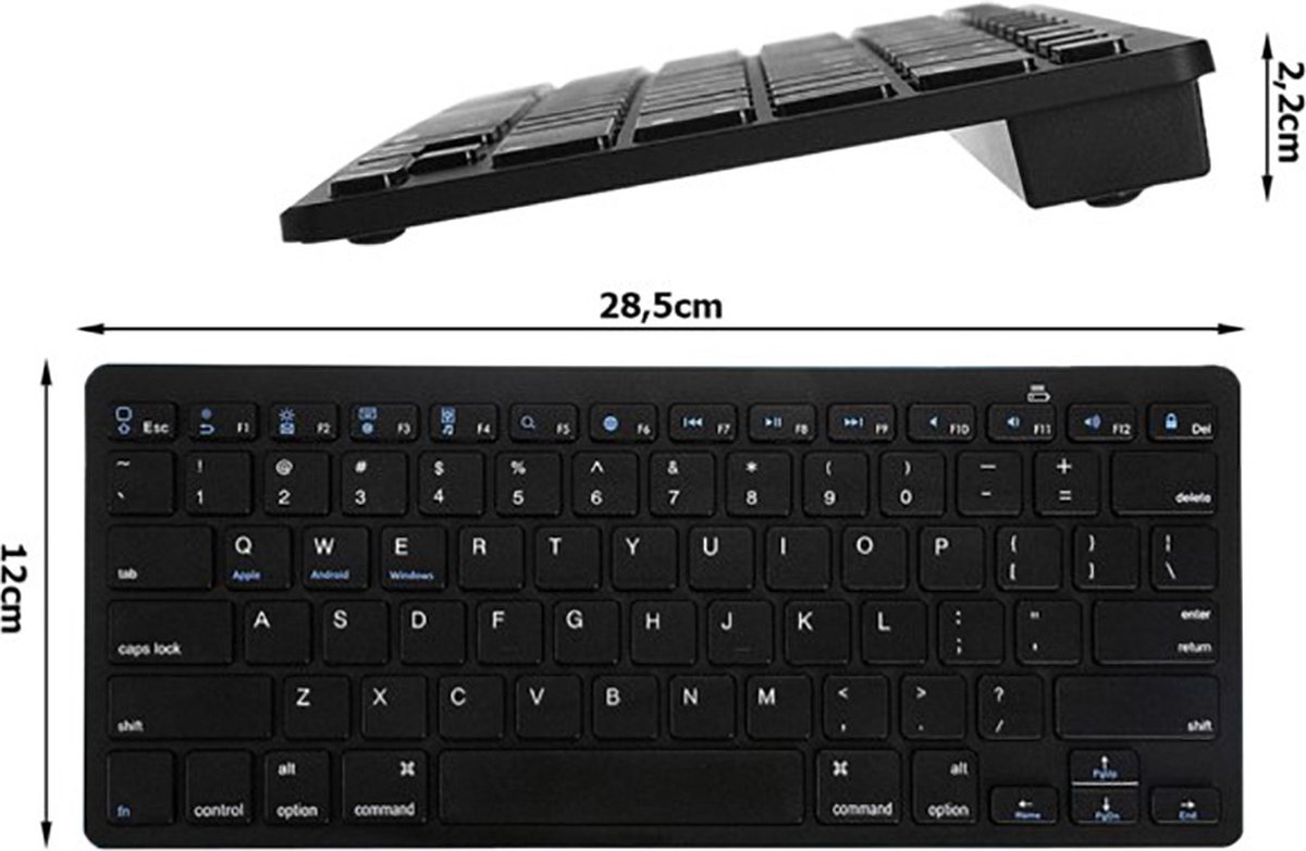 Draadloos Toetsenbord - Wireless Keyboard - Bluetooth - Zwart