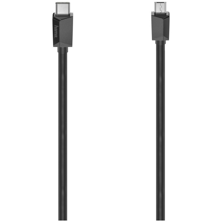 Hama USB-C-kabel, USB-C-stekker - micro-USB-stekker, USB 2.0, 480 Mbit/s, 0,75 m Kabel - Zwart