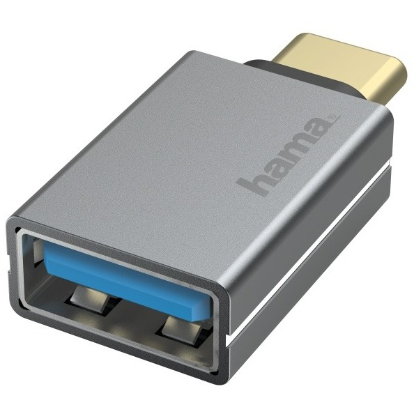 Hama USB-OTG-adapter, USB-C-stekker - USB-aansluiting, USB 3.2 Gen1, 5 Gbit/s, a Kabel - Grijs