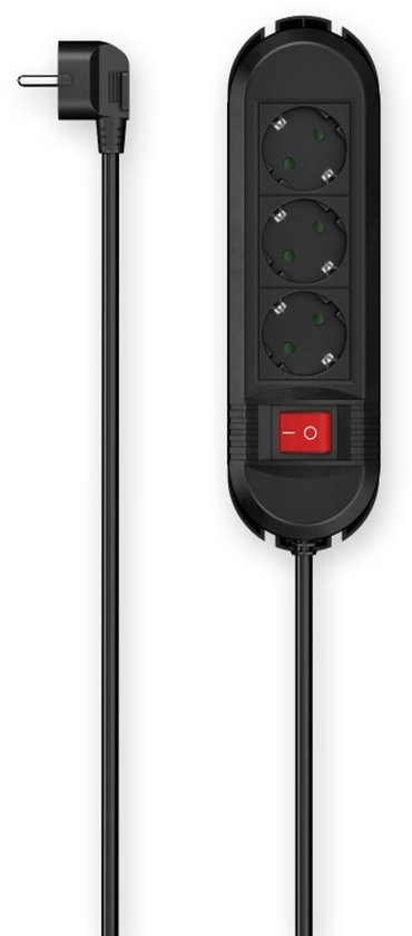 Hama Stekkerdoos, 3-voudig, schakelaar, wandmontage, 3 m Kabel - Zwart