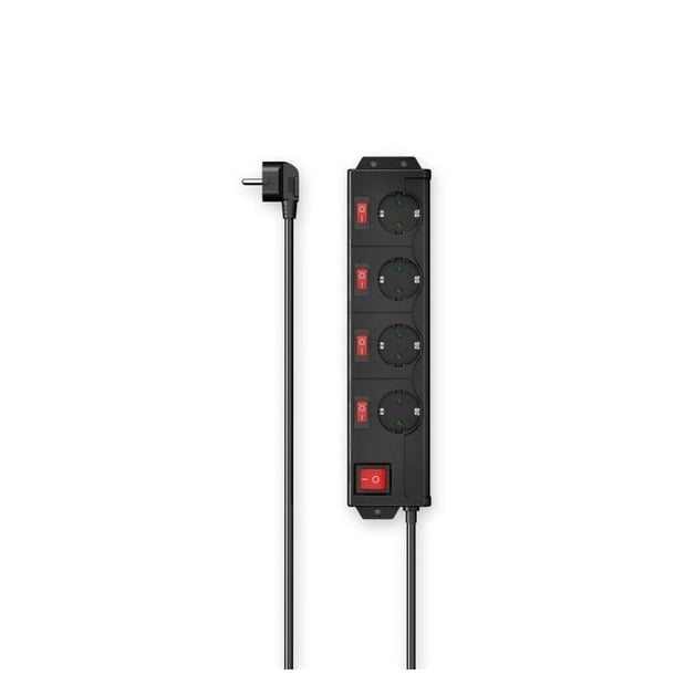 Hama Stekkerdoos, 4-voudig, 90 , afzonder. schakelbaar, wandmontage, 1,4 m Kabel - Zwart