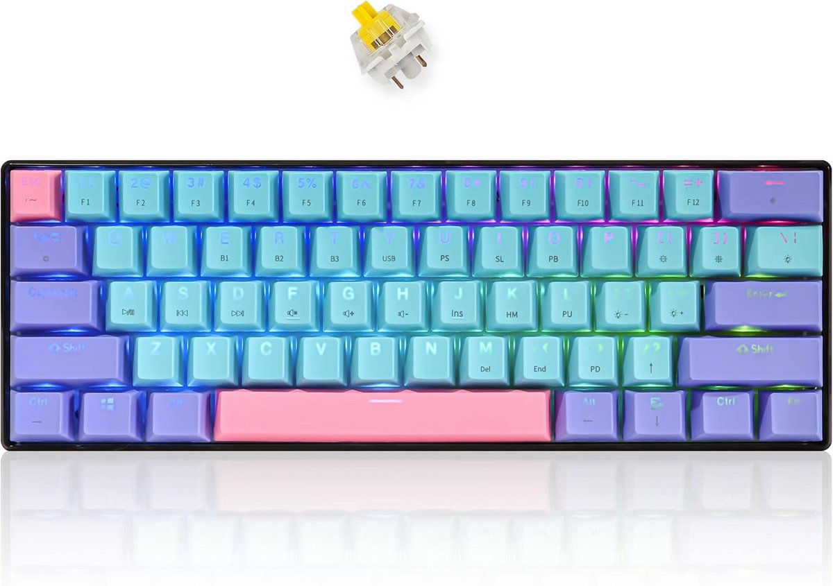60% Mechanisch Gaming Toetsenbord Draadloos en Bedraad met Hot-Swappable Switches en RGB Verlichting